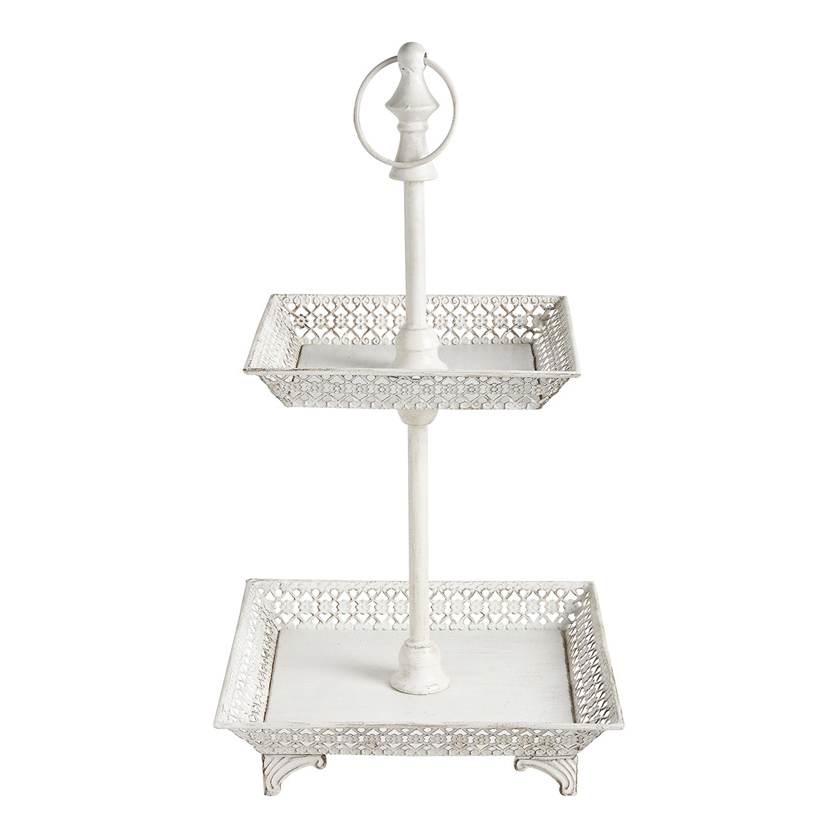 Bandeja a dos alturas en metal blanco “Charme”