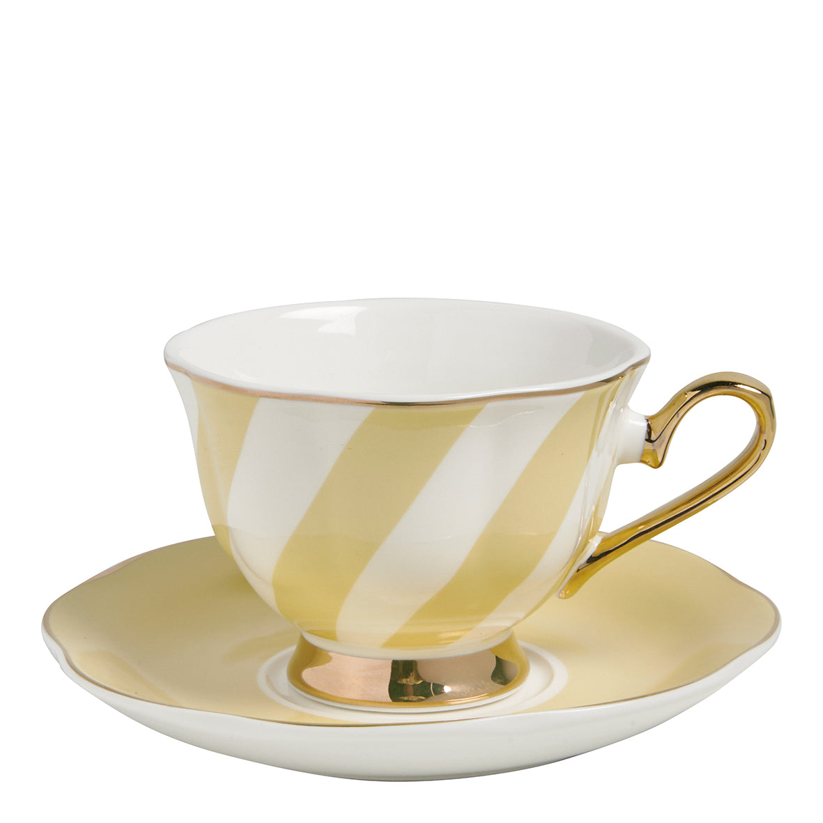 Taza de té con platito a rayas pastel “Madame de Récamier”