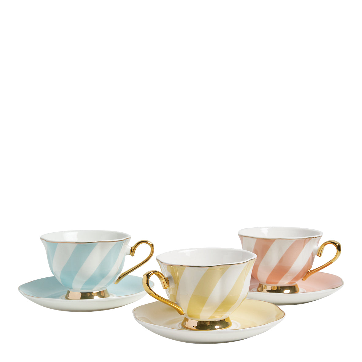 Taza de té con platito a rayas pastel “Madame de Récamier”