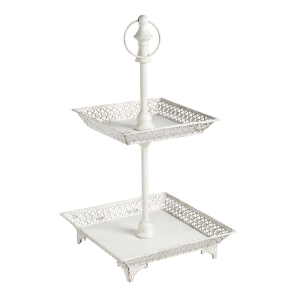 Bandeja a dos alturas en metal blanco “Charme”