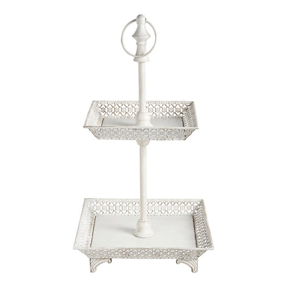 Bandeja a dos alturas en metal blanco “Charme”