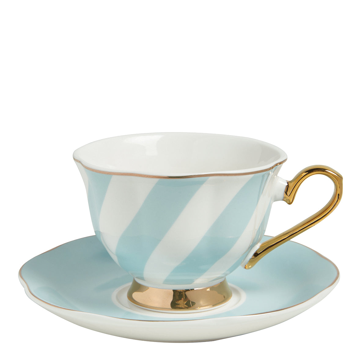 Taza de té con platito a rayas pastel “Madame de Récamier”