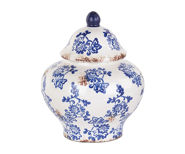 Recipiente con tapa flores azul