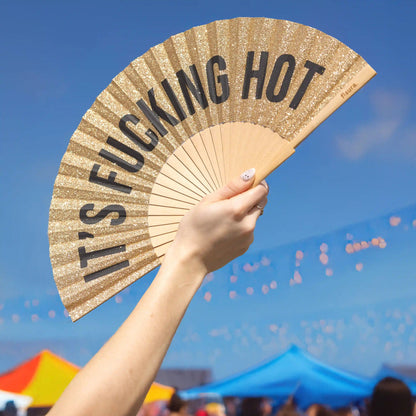 Abanico “It’s fucking hot” purpurina ✨